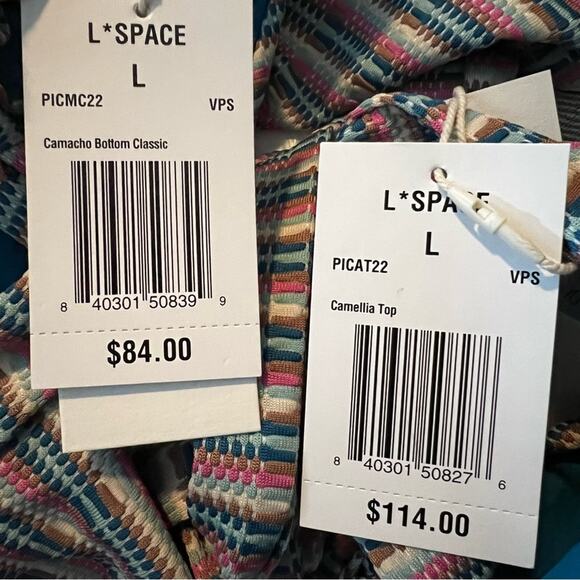 L*Space Camellia Camacho Bikini Set Pique Stripe Large Top Bottom - Picture 4 of 6